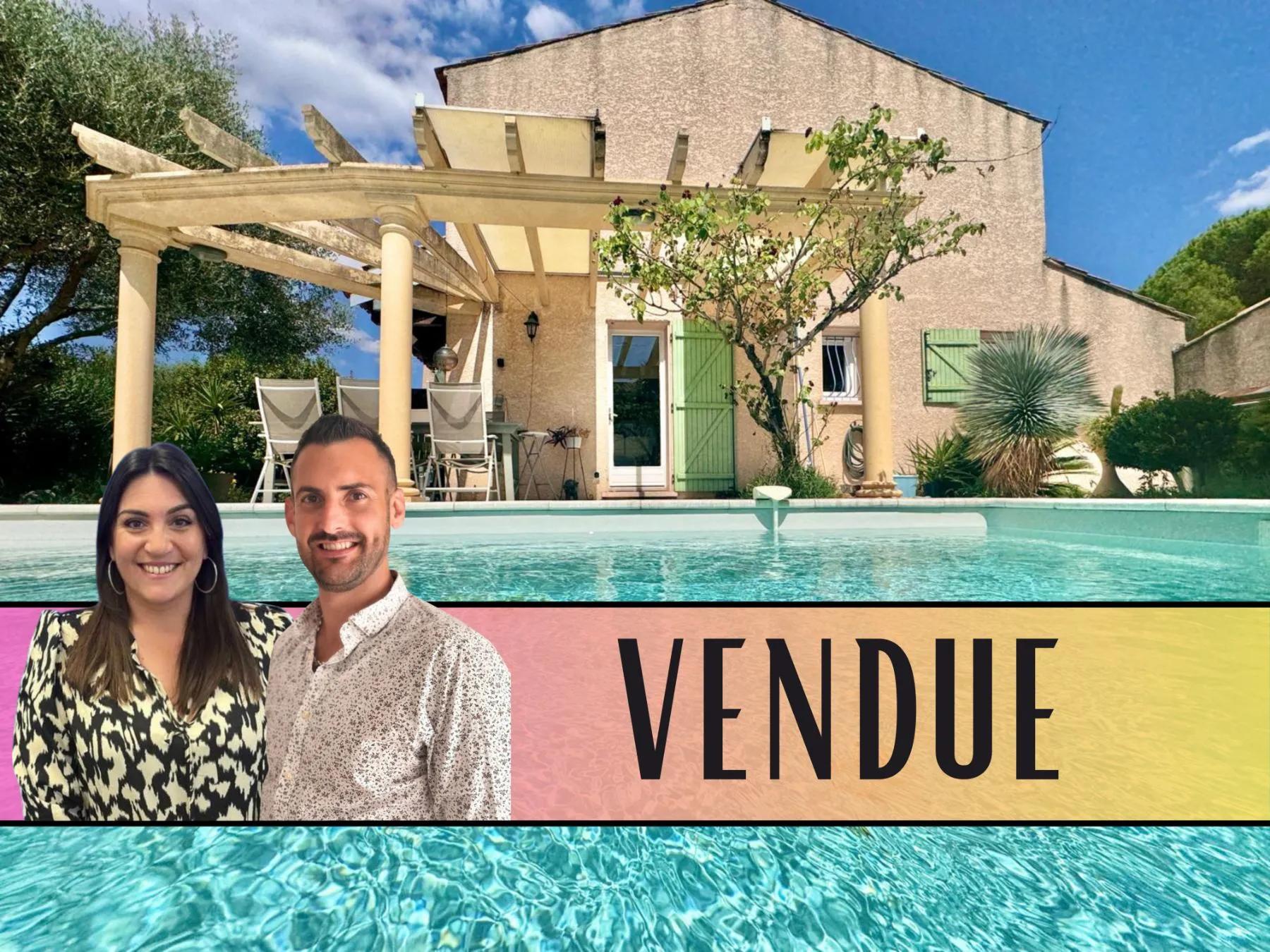 Maison à SAINT-JEAN-DE-VEDAS - Maison 107 m², 3 chambres, 450 m² de terrain, piscine, garage, au calme, sans vis-à-vis, panneaux solaires - Girard-Clérel Immobilier
